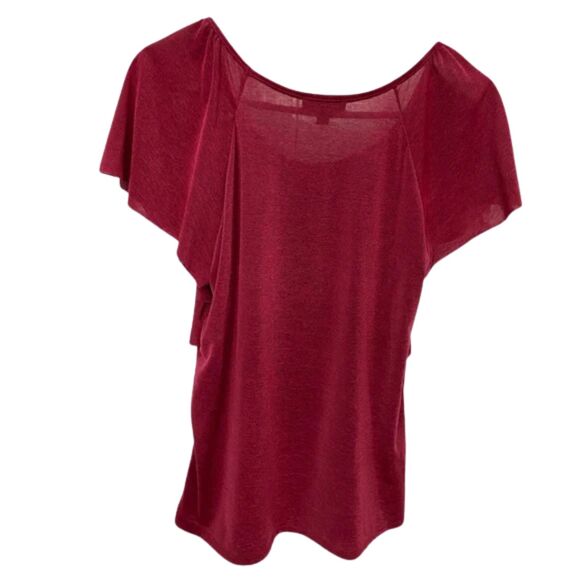 Notations Burgundy Pullover Flouncy Top Size M For Work or Party With Scoop Neck - Picture 4 of 7
